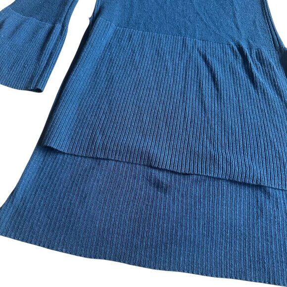 Free People Long-Length Teal Blue Criss Cross Pullover Sweater Bell Sleeves XS - Picture 5 of 9